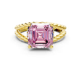 Yellow gold Fancy Pink Asscher  Halo Twisted Band Four-Prong Ring_33