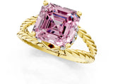 Yellow gold Fancy Pink Asscher  Halo Twisted Band Four-Prong Ring_34