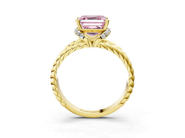 Yellow Gold Asscher Cut Engagement Ring Setting for Fancy Pink Center with Rope Split Shank