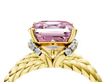 Yellow gold Fancy Pink Asscher  Halo Twisted Band Four-Prong Ring_37