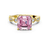 Yellow gold Fancy Pink Asscher  Milgrain Bezel Diamond Engagement Ring with Solitaire Prong Setting_29