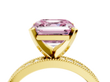 Yellow gold Fancy Pink Asscher  Milgrain Pave Diamond Engagement Ring with Four-Prong Setting_4
