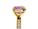 Yellow gold Fancy Pink Asscher  Milgrain Pave Diamond Engagement Ring with Four-Prong Setting_5