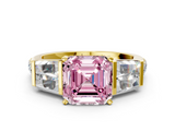 Yellow gold Fancy Pink Asscher  Solitaire Baguette Side Stone Channel Set Engagement Ring