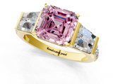 Yellow gold Fancy Pink Asscher  Solitaire Baguette Side Stone Channel Set Engagement Ring_1