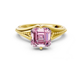 Yellow gold Fancy Pink Asscher  Solitaire Beaded Band Six-Prong Setting