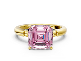 Yellow gold Fancy Pink Asscher  Solitaire Beaded Band with Four-Prong Setting