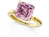 Yellow gold Fancy Pink Asscher  Solitaire Beaded Band with Four-Prong Setting_1