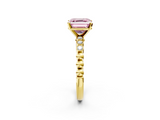 Yellow gold Fancy Pink Asscher  Solitaire Bezel Accent Diamond Engagement Ring with Beaded Band and Four-Prong Setting_2