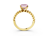 Yellow gold Fancy Pink Asscher  Solitaire Bezel Accent Diamond Engagement Ring with Beaded Band and Four-Prong Setting_3
