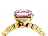 Yellow gold Fancy Pink Asscher  Solitaire Bezel Accent Diamond Engagement Ring with Beaded Band and Four-Prong Setting_4