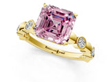 Yellow gold Fancy Pink Asscher  Solitaire Bezel-Set Diamond Ring with Beaded Band and Four-Prong Setting_82