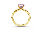 Yellow gold Fancy Pink Asscher  Solitaire Bezel-Set Diamond Ring with Beaded Band and Four-Prong Setting_84