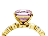 Yellow gold Fancy Pink Asscher  Solitaire Bezel-Set Diamond Ring with Beaded Band and Four-Prong Setting_85