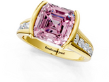 Yellow gold Fancy Pink Asscher  Solitaire Bezel-Set Diamond Ring with Channel-Set Band_18