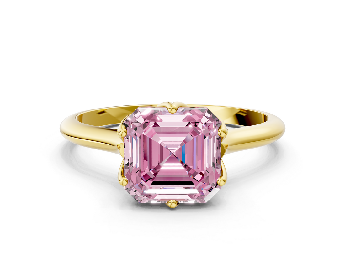Yellow gold Fancy Pink Asscher  Solitaire Cathedral Diamond Ring with Six-Prong Setting_17