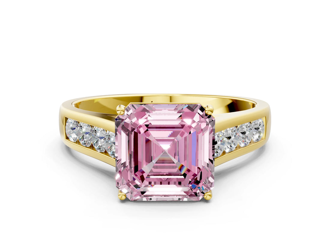 Yellow gold Fancy Pink Asscher  Solitaire Channel-Set Diamond Engagement Ring with Four-Prong Setting_32
