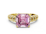 Yellow gold Fancy Pink Asscher  Solitaire Chevron Pave Diamond Engagement Ring with Six-Prong Setting_3