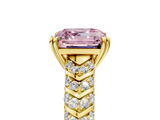 Yellow gold Fancy Pink Asscher  Solitaire Chevron Pave Diamond Engagement Ring with Six-Prong Setting_8