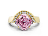 Yellow gold Fancy Pink Asscher  Solitaire Diamond Engagement Ring with Pave Band and Four-Prong Setting 1