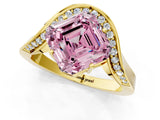 Yellow gold Fancy Pink Asscher  Solitaire Diamond Engagement Ring with Pave Band and Four-Prong Setting 2