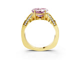 Yellow gold Fancy Pink Asscher  Solitaire Diamond Engagement Ring with Pave Band and Four-Prong Setting 4