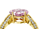 Yellow gold Fancy Pink Asscher  Solitaire Diamond Engagement Ring with Pave Band and Four-Prong Setting 5