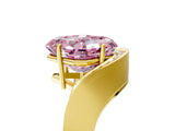 Yellow gold Fancy Pink Asscher  Solitaire Diamond Engagement Ring with Pave Band and Four-Prong Setting