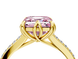 Yellow gold Fancy Pink Asscher  Solitaire Diamond Engagement Ring with Pave Band and Six-Prong Setting_4