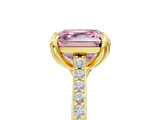 Yellow gold Fancy Pink Asscher  Solitaire Diamond Engagement Ring with Pave Band and Six-Prong Setting_5