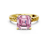Yellow gold Fancy Pink Asscher  Solitaire Diamond Engagement Ring with XO Engraved Band and Four-Prong Setting 1