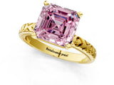 Yellow gold Fancy Pink Asscher  Solitaire Diamond Engagement Ring with XO Engraved Band and Four-Prong Setting 2