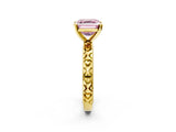 Yellow gold Fancy Pink Asscher  Solitaire Diamond Engagement Ring with XO Engraved Band and Four-Prong Setting 3