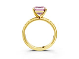 Yellow gold Fancy Pink Asscher  Solitaire Diamond Engagement Ring with XO Engraved Band and Four-Prong Setting 4
