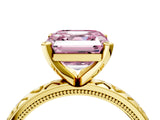 Yellow gold Fancy Pink Asscher  Solitaire Diamond Engagement Ring with XO Engraved Band and Four-Prong Setting 5