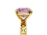 Yellow gold Fancy Pink Asscher  Solitaire Diamond Engagement Ring with XO Engraved Band and Four-Prong Setting