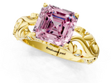 Yellow gold Fancy Pink Asscher  Solitaire Diamond Leaf Vine Band with Prong Setting_17