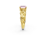 Yellow gold Fancy Pink Asscher  Solitaire Diamond Leaf Vine Band with Prong Setting_18