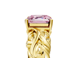 Yellow gold Fancy Pink Asscher  Solitaire Diamond Leaf Vine Band with Prong Setting_21