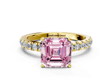 Yellow gold Fancy Pink Asscher  Solitaire Diamond Pavé Band with Four-Prong Setting