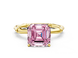 Yellow gold Fancy Pink Asscher  Solitaire Diamond Ring with Bamboo Band and Four-Prong Setting_17