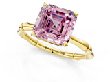 Yellow gold Fancy Pink Asscher  Solitaire Diamond Ring with Bamboo Band and Four-Prong Setting_18