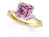 Yellow gold Fancy Pink Asscher  Solitaire Diamond Ring with Bezel Set Side Stones and Prong Setting_1