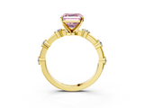 Yellow gold Fancy Pink Asscher  Solitaire Diamond Ring with Bezel Set Side Stones and Prong Setting_3