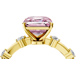 Yellow gold Fancy Pink Asscher  Solitaire Diamond Ring with Bezel Set Side Stones and Prong Setting_4