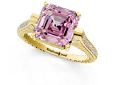 Yellow gold Fancy Pink Asscher  Solitaire Diamond Ring with Channel Set Band and Bezel Prong Setting_57