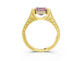 Yellow gold Fancy Pink Asscher  Solitaire Diamond Ring with Channel Set Band and Bezel Prong Setting_59