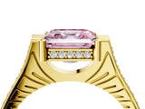 Yellow gold Fancy Pink Asscher  Solitaire Diamond Ring with Channel Set Band and Bezel Prong Setting_60