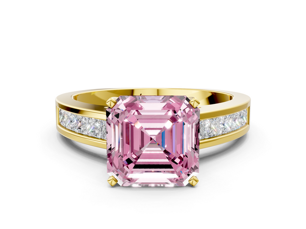 Yellow Gold Asscher Cut Channel Set Solitaire Engagement Ring Setting for Fancy Pink Center