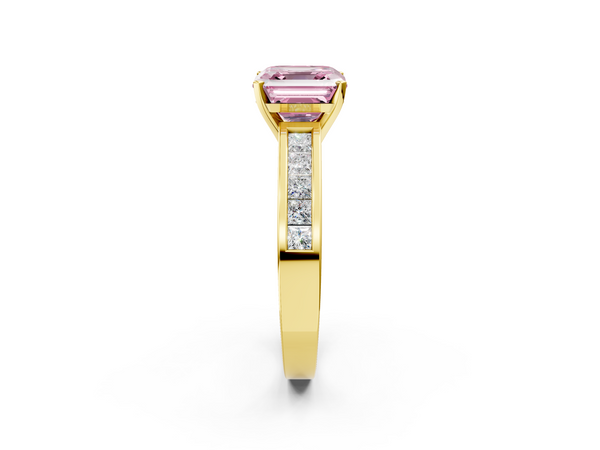Yellow Gold Asscher Cut Channel Set Solitaire Engagement Ring Setting for Fancy Pink Center